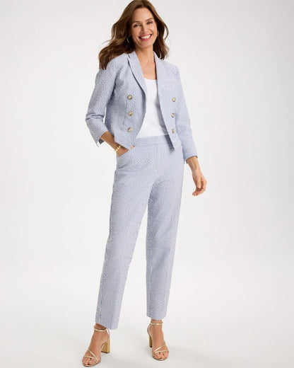 Chico's | Striped Seersucker Straight Ankle Pants/ Blue