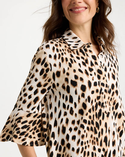 Chico's | Ponte Knit Flounce Sleeve Dress/ Chocolate Fondant