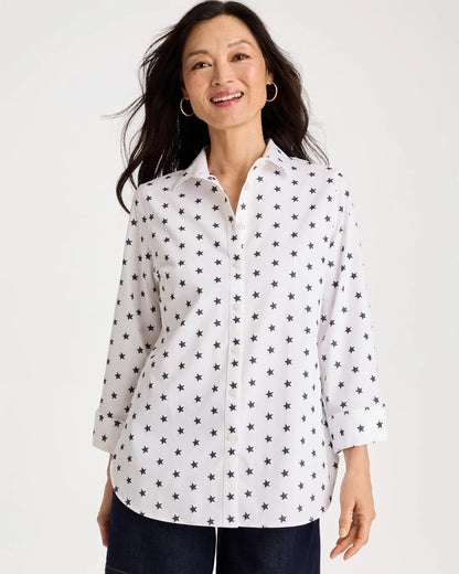 Chico's | No Iron™ Stretch Jacquard Stars Shirt/ Passport Blue