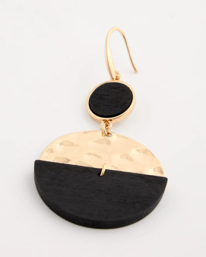 Chico's | Wood Rounded Drop Earrings/ Black/Gold