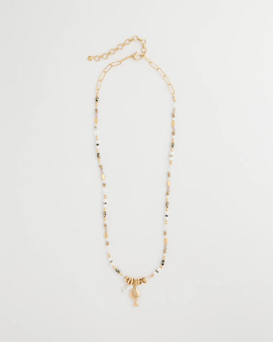 Chico's | Coral Jade Stone Charm Necklace/ Neutral