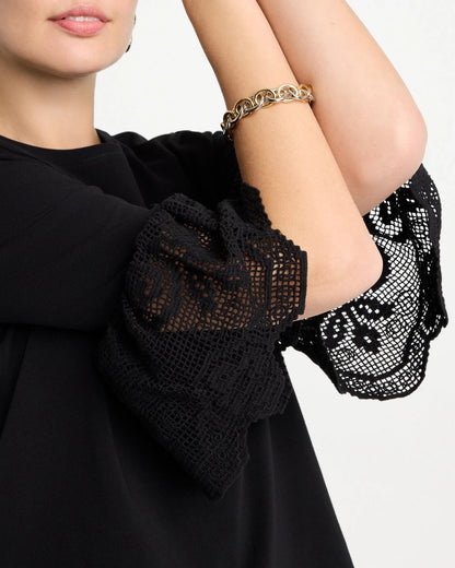 Chico's | Cotton Lace Flutter Sleeve Tee/ Black