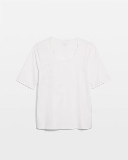 Chico's | Sequin Embroidered Floral Tee/ Alabaster