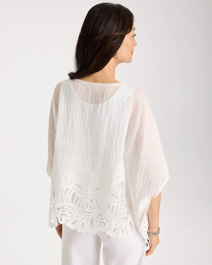 Chico's | Crochet Lace Hem Poncho/ Alabaster