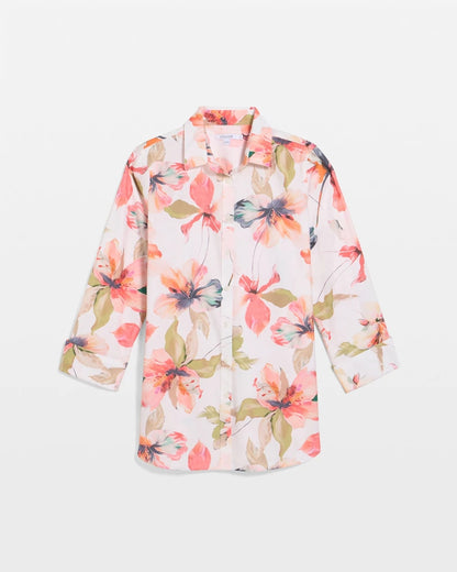 Chico's | No Iron™ Stretch Croix Collage Shirt/ Calypso Coral