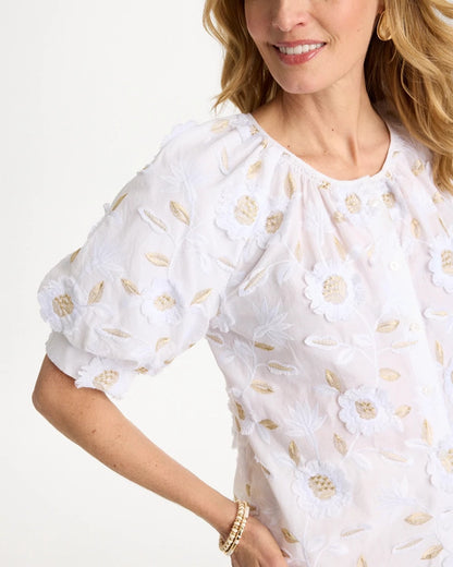Chico's | Cotton Metallic Applique Embroidered Top/ Alabaster