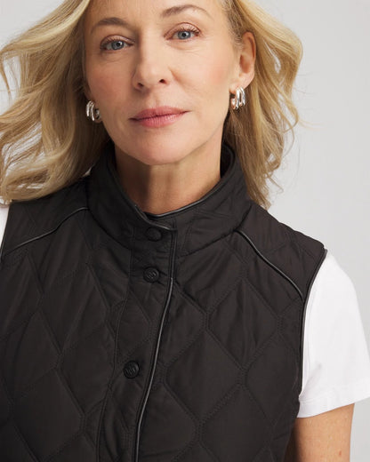Chico's | Rib Trim Quilted Vest/ Black