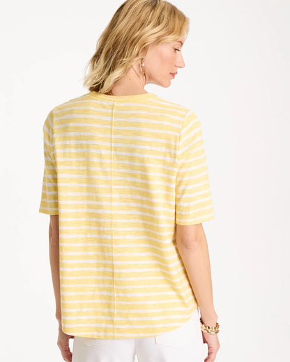 Chico's | Striped Cotton Slub V-Neck Tee/ Golden Haze