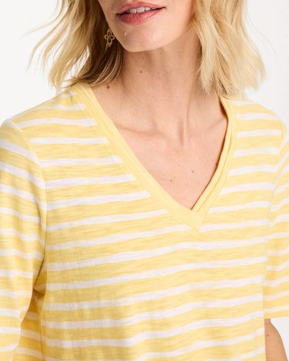 Chico's | Striped Cotton Slub V-Neck Tee/ Golden Haze