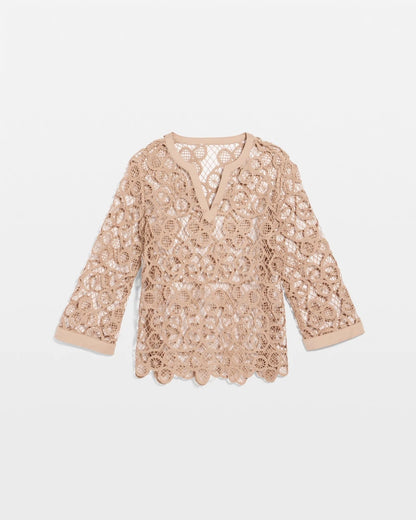 Chico's | Mixed-Media Medallion Lace Top/ Mocha Mousse