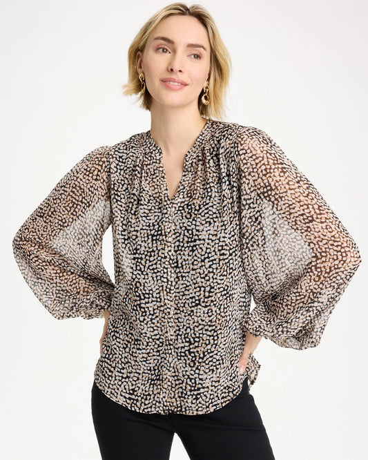 Chico's | Georgette Printed Squares Blouse/ Black