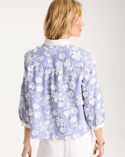 Chico's | Cotton 3D Embroidered Striped Shirt/ Alabaster