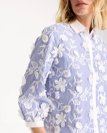 Chico's | Cotton 3D Embroidered Striped Shirt/ Alabaster