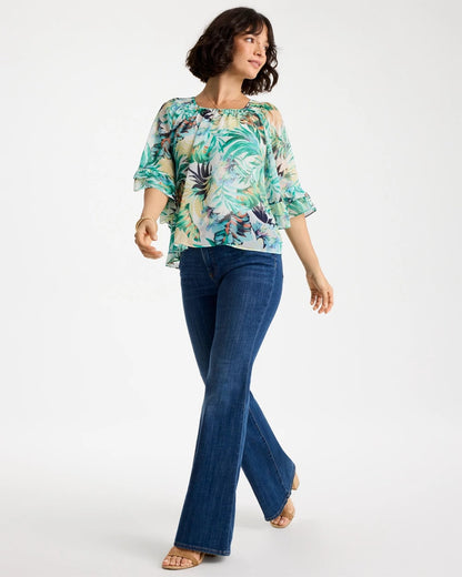 Chico's | Printed Georgette Swing Blouse/ Topanga Green