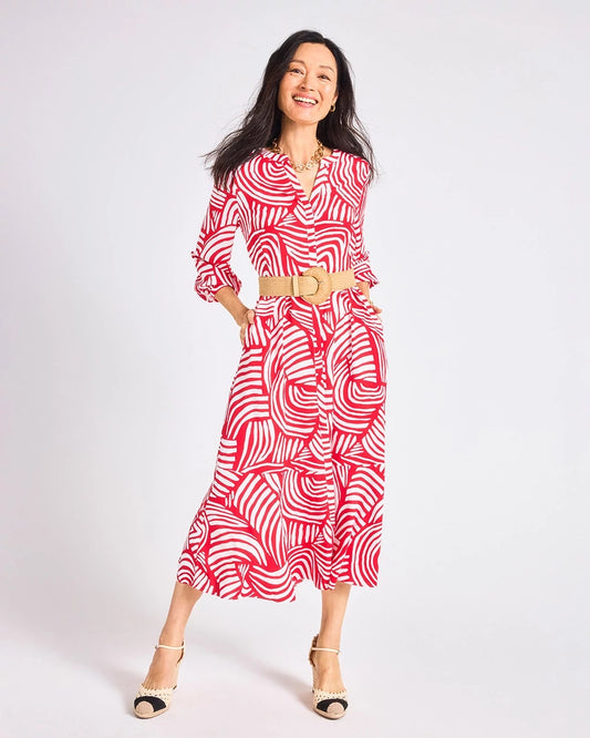 Chico's | Printed Midi Shirt Dress/ Cherry Lush