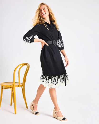 Chico's | Cotton Lace Trim Shirtdress/ Black