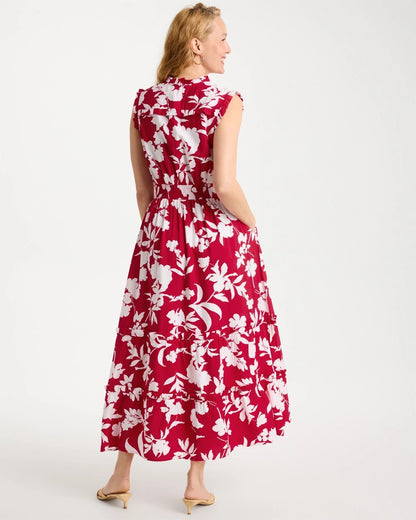 Chico's | Smocked Floral Maxi Dress/ Cherry Lush
