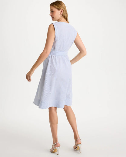 Chico's | Seersucker V-Neck Sleeveless Dress/ Light Blue