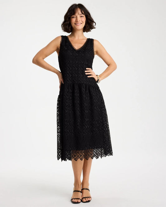 Chico's | Embroidered Lace Sleeveless Dress/ Black