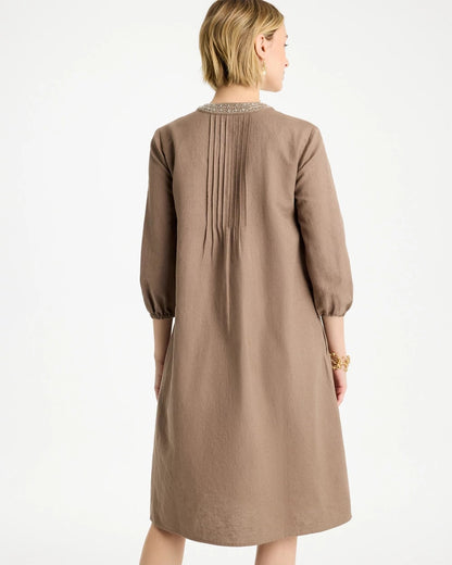 Chico's | Linen-Cotton Pintuck Dress/ Topaz Smoke