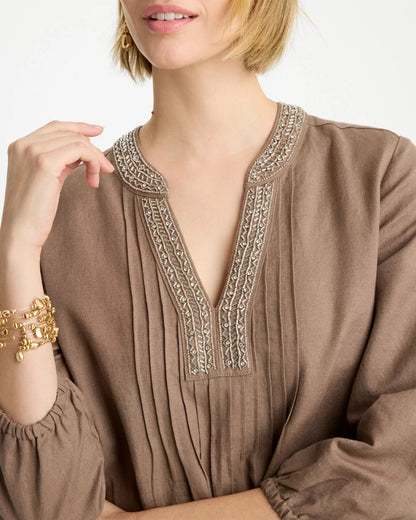 Chico's | Linen-Cotton Pintuck Dress/ Topaz Smoke