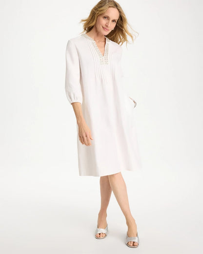 Chico's | Embellished Pintuck Dress/ Alabaster