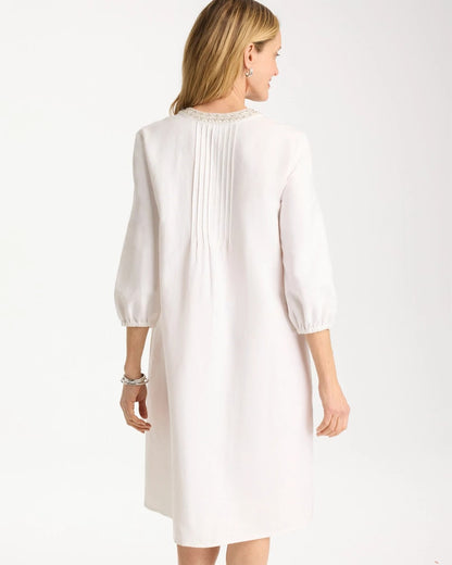 Chico's | Embellished Pintuck Dress/ Alabaster