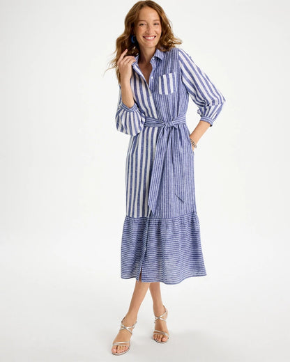 Chico's | Linen-Cotton Striped Shirtdress/ Indigo