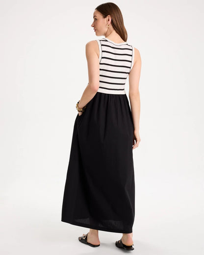 Chico's | Poplin Cotton Rib Mix Dress/ Black