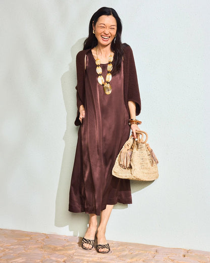 Chico's | Faux Satin Sleeveless Dress/ Deep Brown