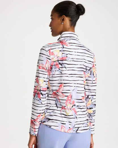 Chico's | Zenergy® UPF Lily Print Half Zip/ Calypso Coral