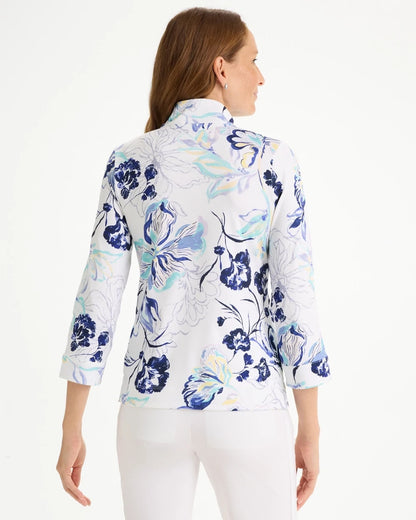 Chico's | Zenergy® UPF Floral Snap Mockneck/ Amparo Blue