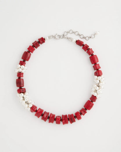 Chico's | Red Resin Pearlescent Short Necklace/ Red