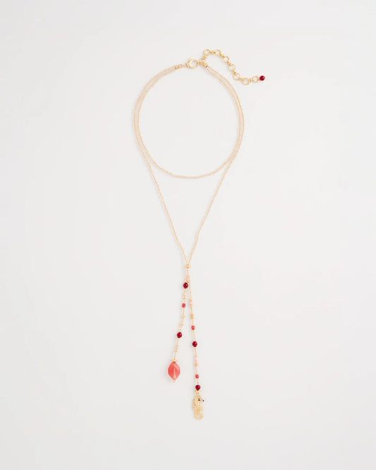 Chico's | Coral Genuine Stone Y-Pendant Necklace/ Coral