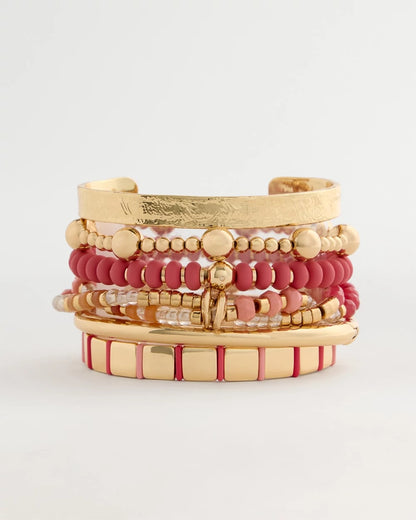 Chico's | Aventurine Jade Stone Stretch Bracelet/ Coral