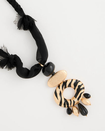 Chico's | Tiger Pendant Necklace/ Black/Gold