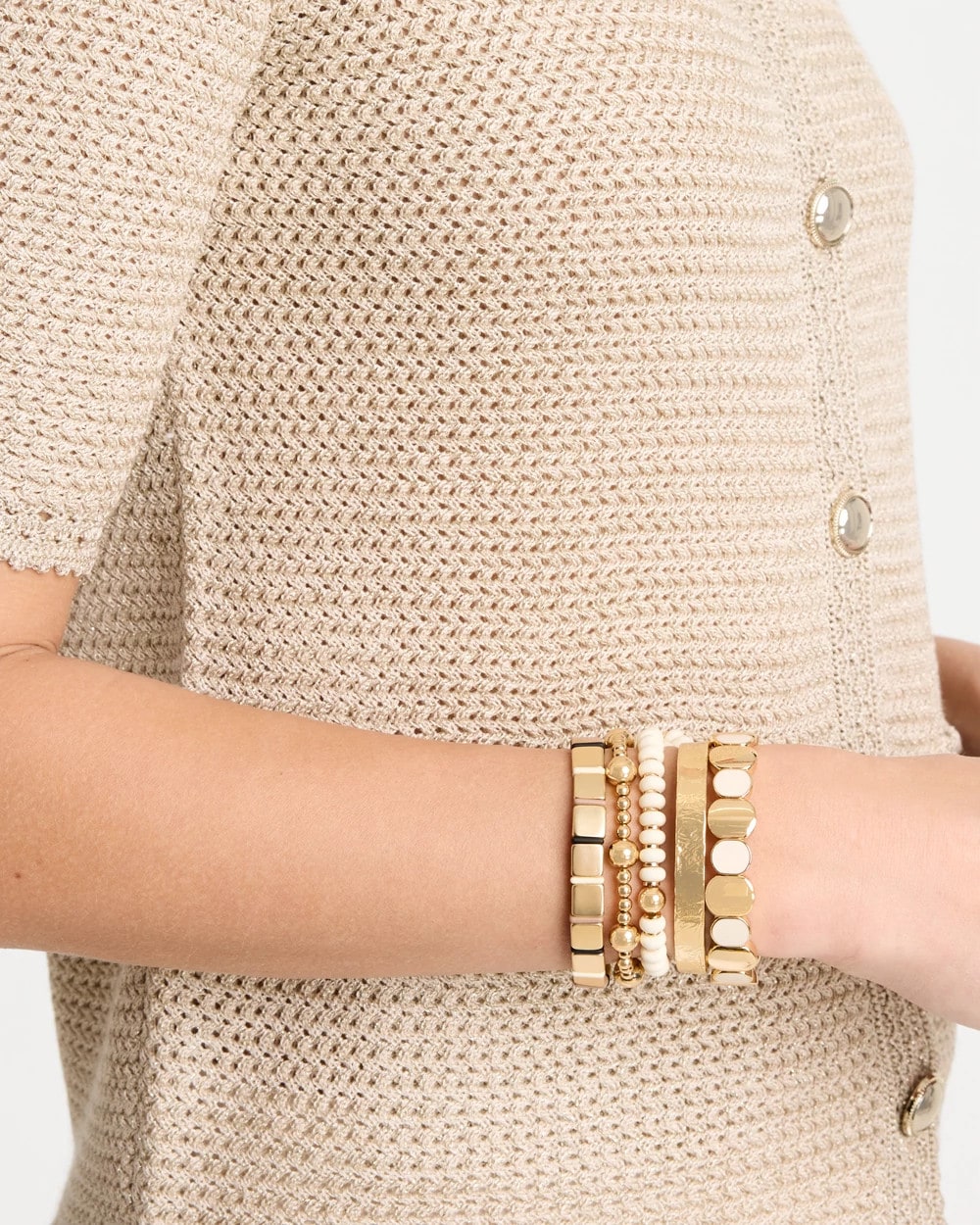 Chico's | Neutral Round Stretch Bracelet/ White