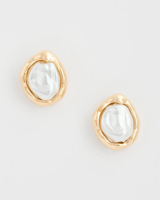 Chico's | Pearlescent Golden Rimmed Stud Earrings/ Gold