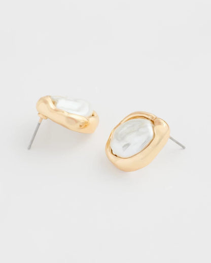Chico's | Pearlescent Golden Rimmed Stud Earrings/ Gold