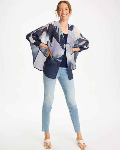 Chico's | Woven Printed Cocoon Ruana/ Passport Blue