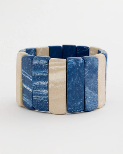 Chico's | Blue-Neutral Wood Stretch Bracelet/ Blue Multi