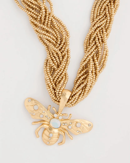 Chico's | Beaded Bee Pendant Necklace/ Neutral