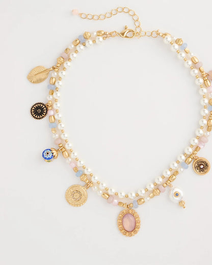 Chico's | Genuine Jade Stone Charm Short Necklace/ Orchid