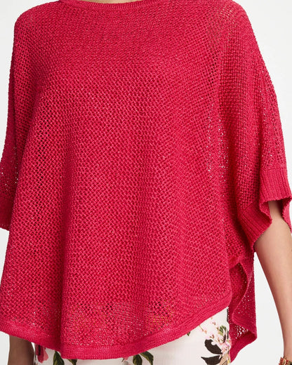 Chico's | Sequin Boatneck Rounded Hem Poncho/ Hot Honeysuckle