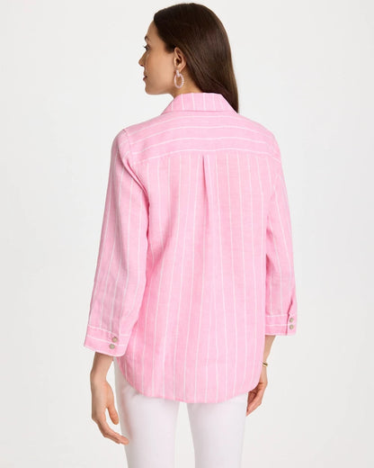 Chico's | No Iron™ Linen Striped Shirt/ Pink Pansy
