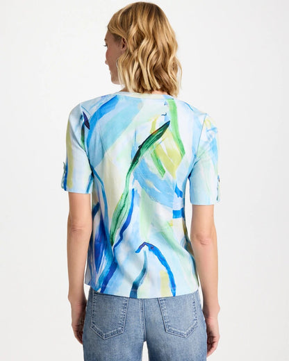 Chico's | Printed Pima V-Neck Tee/ Amparo Blue