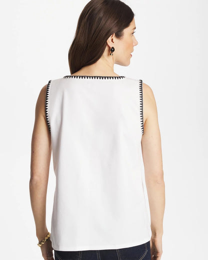 Chico's | Blanket Stitch Contour Cotton™ Square Neck Tank/ Alabaster