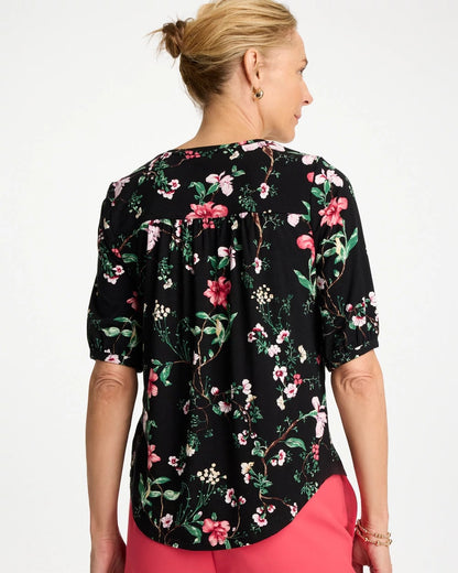 Chico's | Kyoto Shirred Elbow Sleeve Tee/ Black