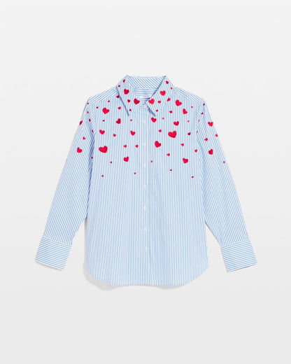 Chico's | V-Day Striped Poplin Shirt/ Tidal Blue