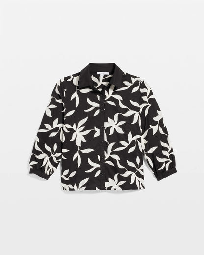 Chico's | Embroidered Cropped Collared Shirt/ Black
